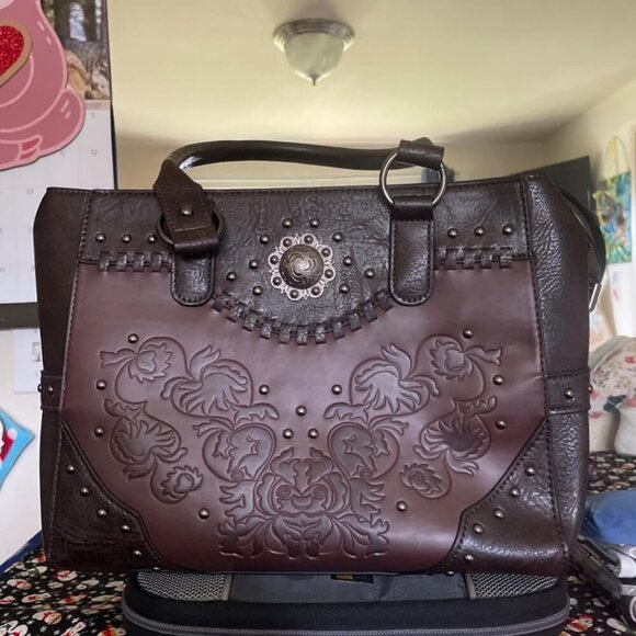 Women Black Brown Large Western Purse Ladies Top Handle Shoulder Handbags